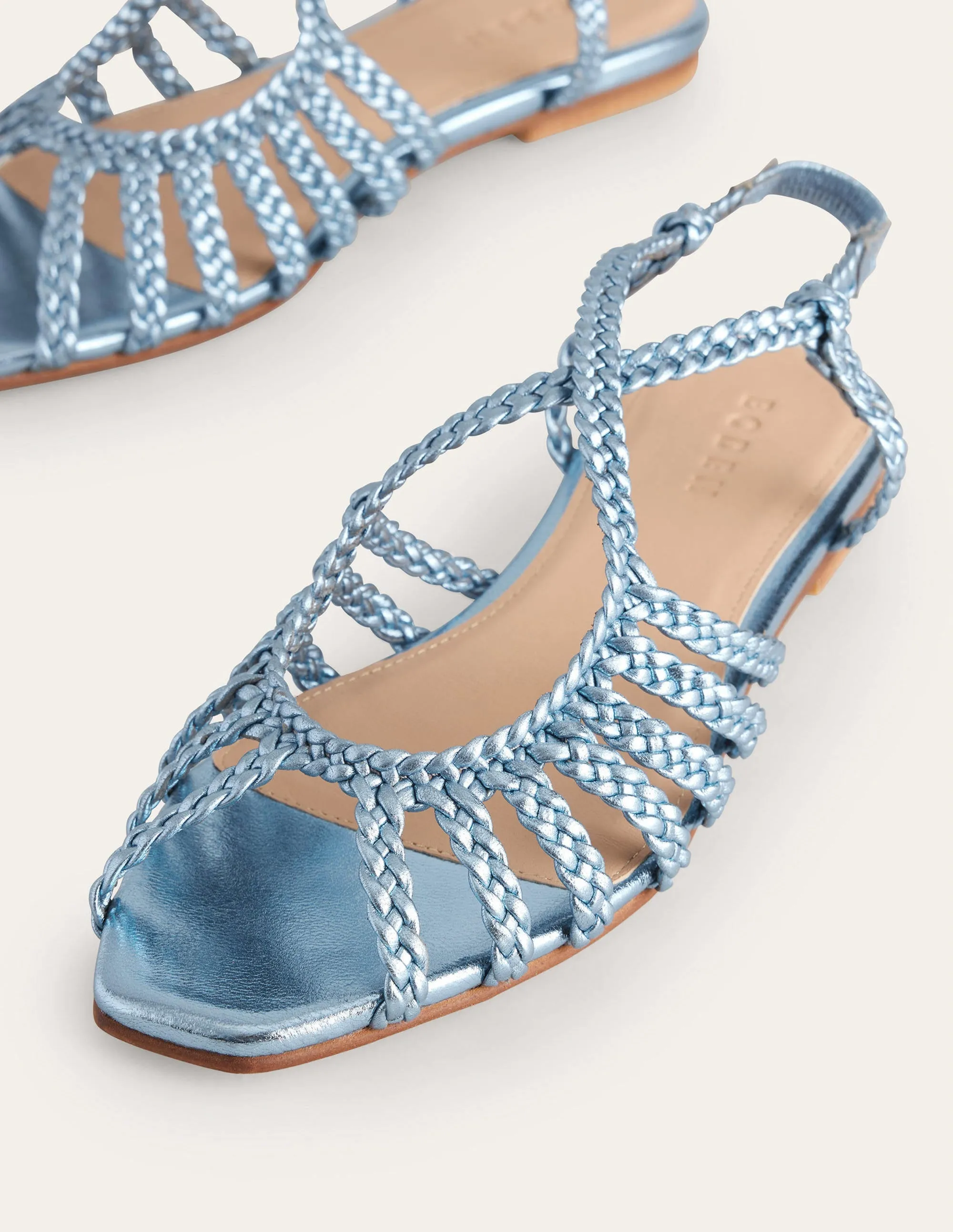 Woven Multistrap Flat Sandals-Metallic Blue
