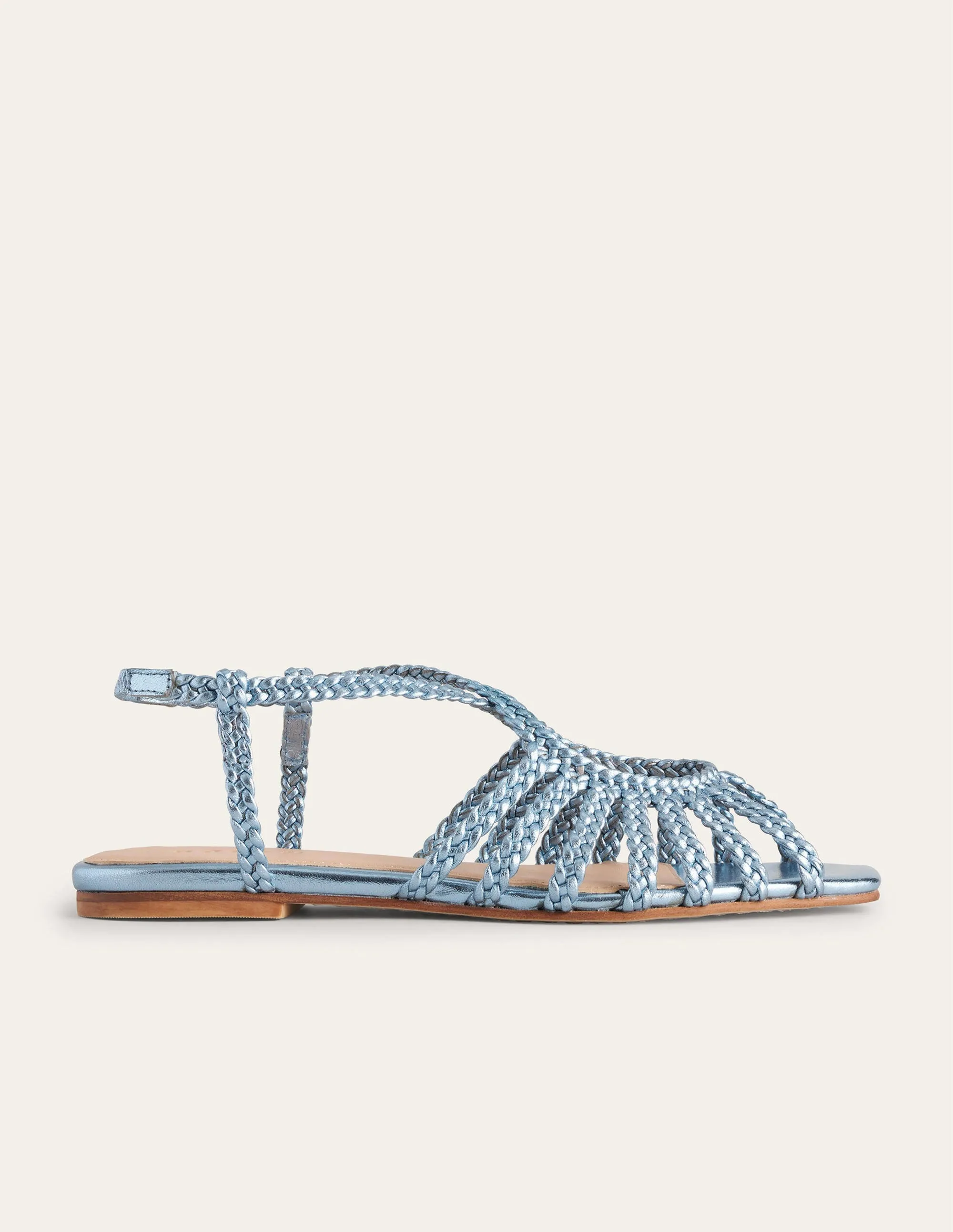 Woven Multistrap Flat Sandals-Metallic Blue