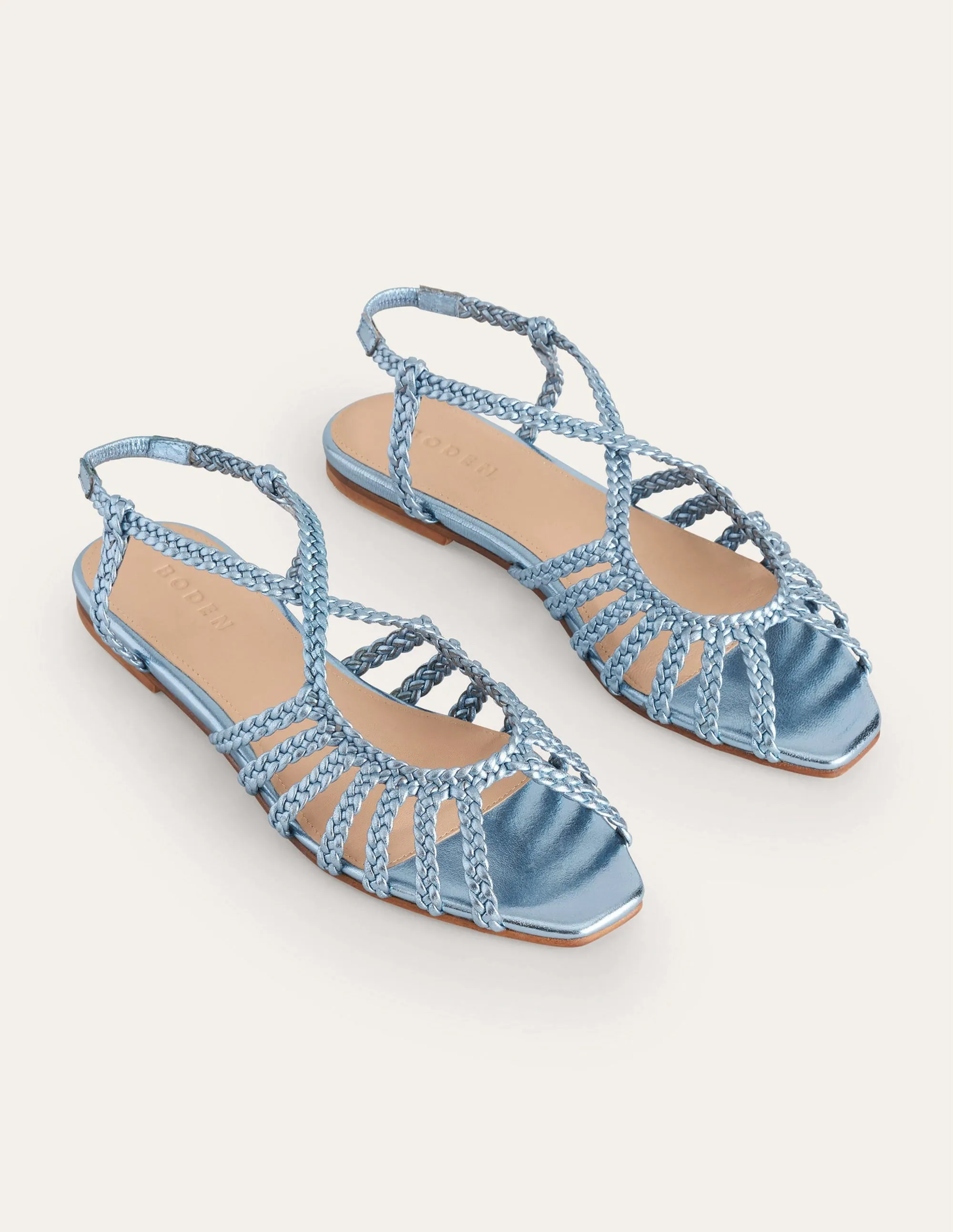 Woven Multistrap Flat Sandals-Metallic Blue