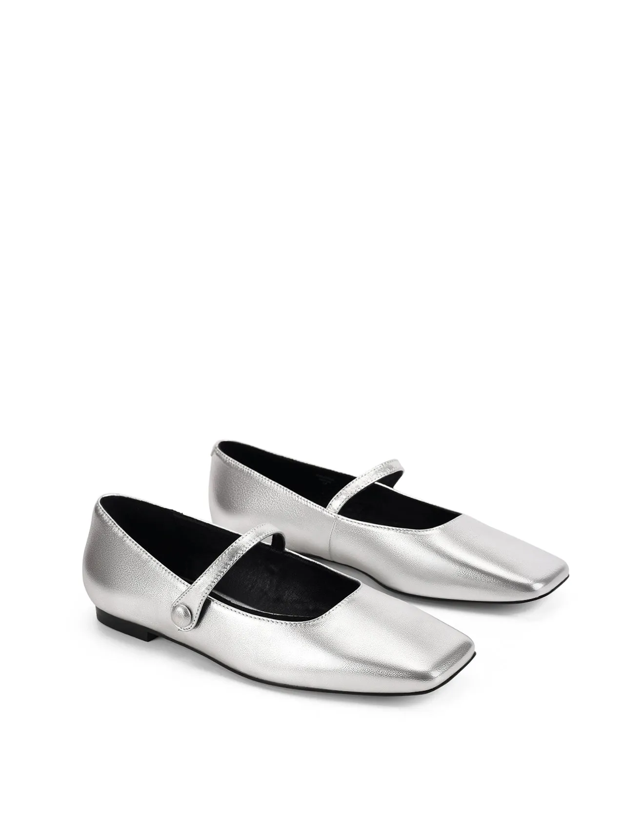 Xandria Square Toe Ballets - Silver Metallic Leather