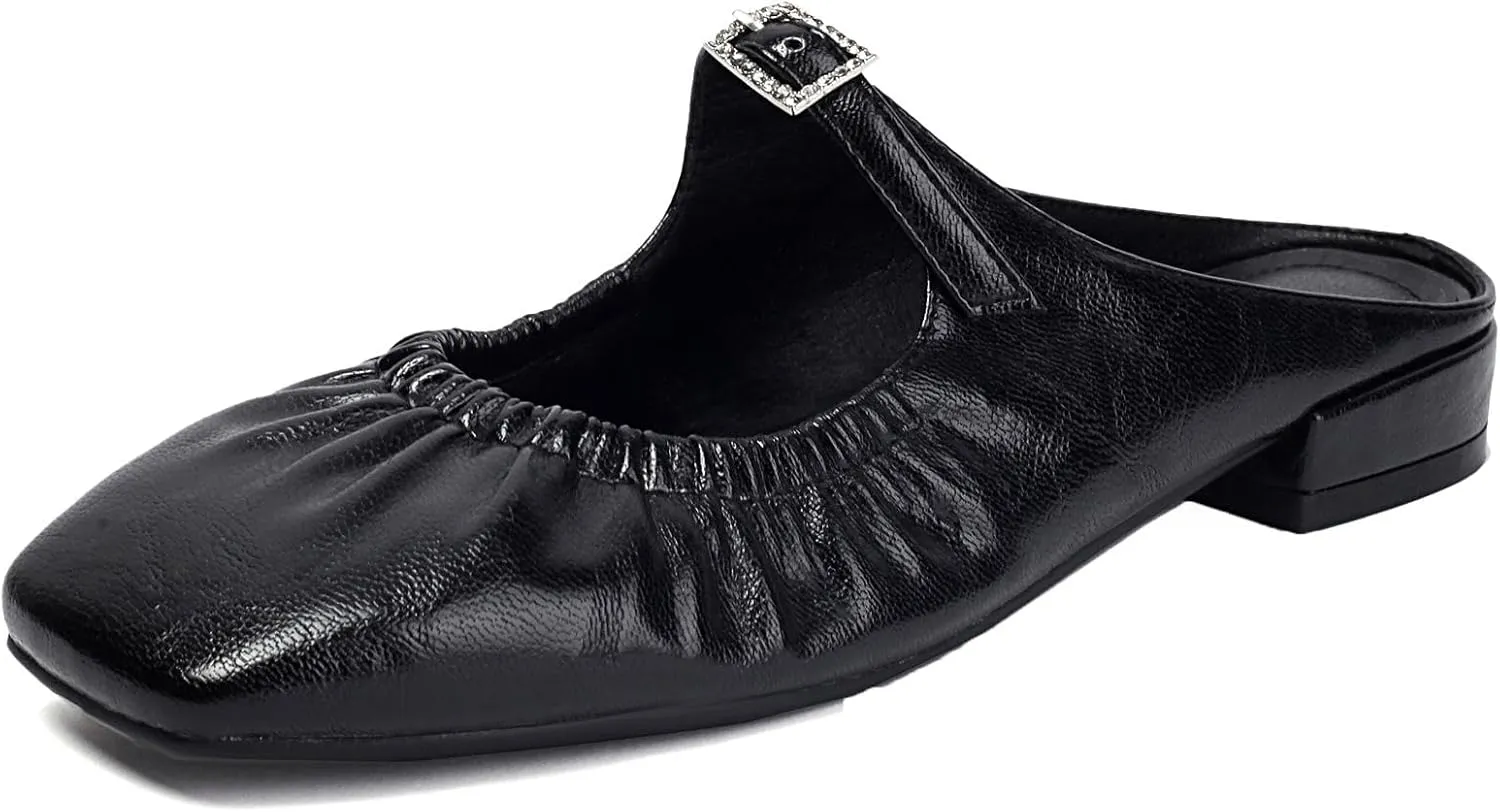 XIEDA Mules for Women Comfortable Flats Slip on Low Heel Backless Loafer Shoes