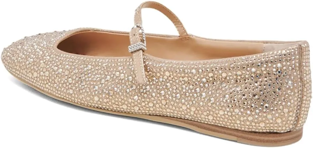 XYD Women Dazzled Crystals Ballet Flats Square Toe Strap with Buckled Mary Jane Dating Dress Shoes