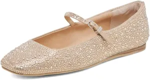 XYD Women Dazzled Crystals Ballet Flats Square Toe Strap with Buckled Mary Jane Dating Dress Shoes