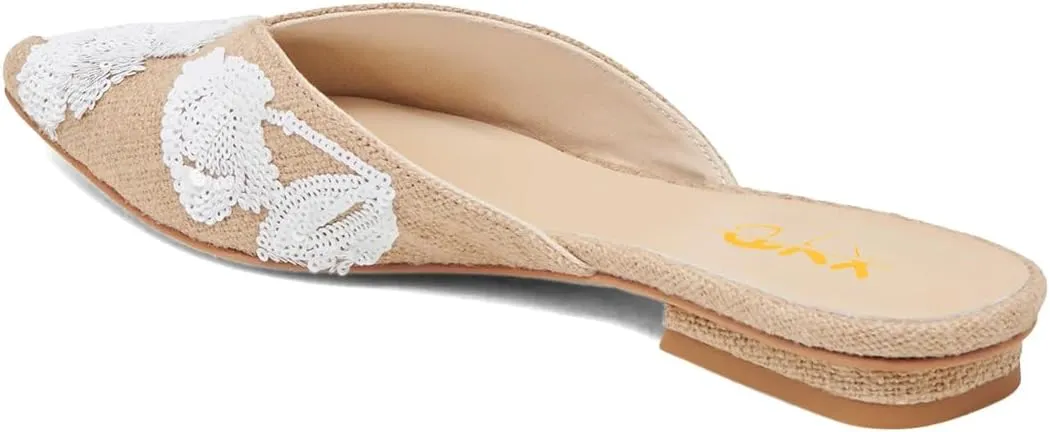 XYD Women Pointed Toe Embroidery Flat Mules Spring Summer Comfort Slip-on Holiday Bridal Dress Shoes