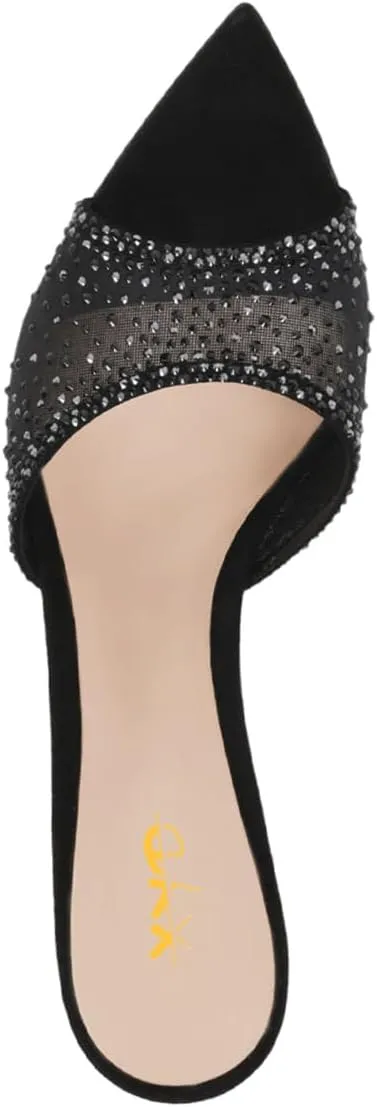 XYD Women Sexy Pointed Open Toe Rhinestones Crystal Slides Sandals High Heel Slip-on Summer Bridal Evening Mesh Shoes