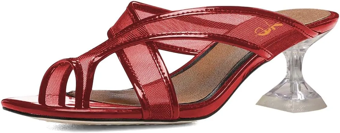 XYD Women Split Toe Cross Strap Mule Sandals Mid Low Crystal Flared Heel Slide Slippers Slip On Summer Casual Outdoor Shoes