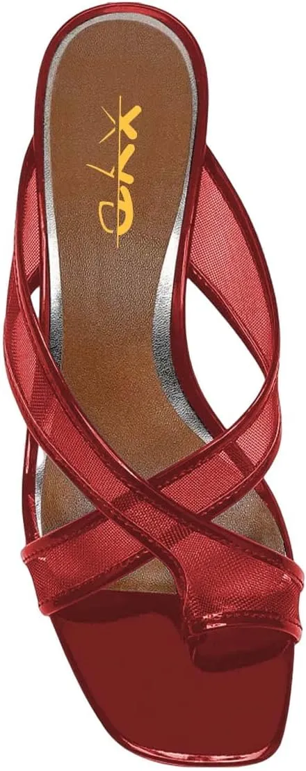 XYD Women Split Toe Cross Strap Mule Sandals Mid Low Crystal Flared Heel Slide Slippers Slip On Summer Casual Outdoor Shoes