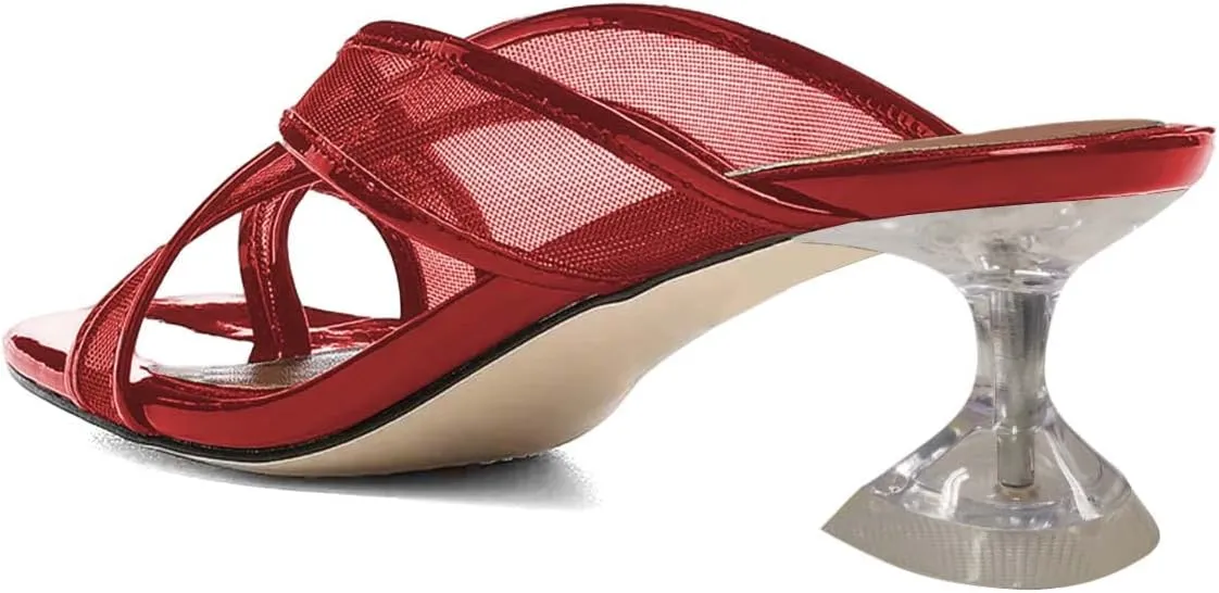 XYD Women Split Toe Cross Strap Mule Sandals Mid Low Crystal Flared Heel Slide Slippers Slip On Summer Casual Outdoor Shoes
