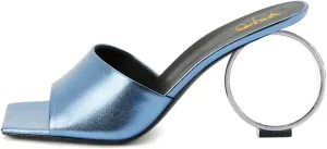 XYD Women Summer Chic Open Square Toe Slide Sandals Round Circle High Heels Slip On Mules Shoes for Event Party Beach Wedding