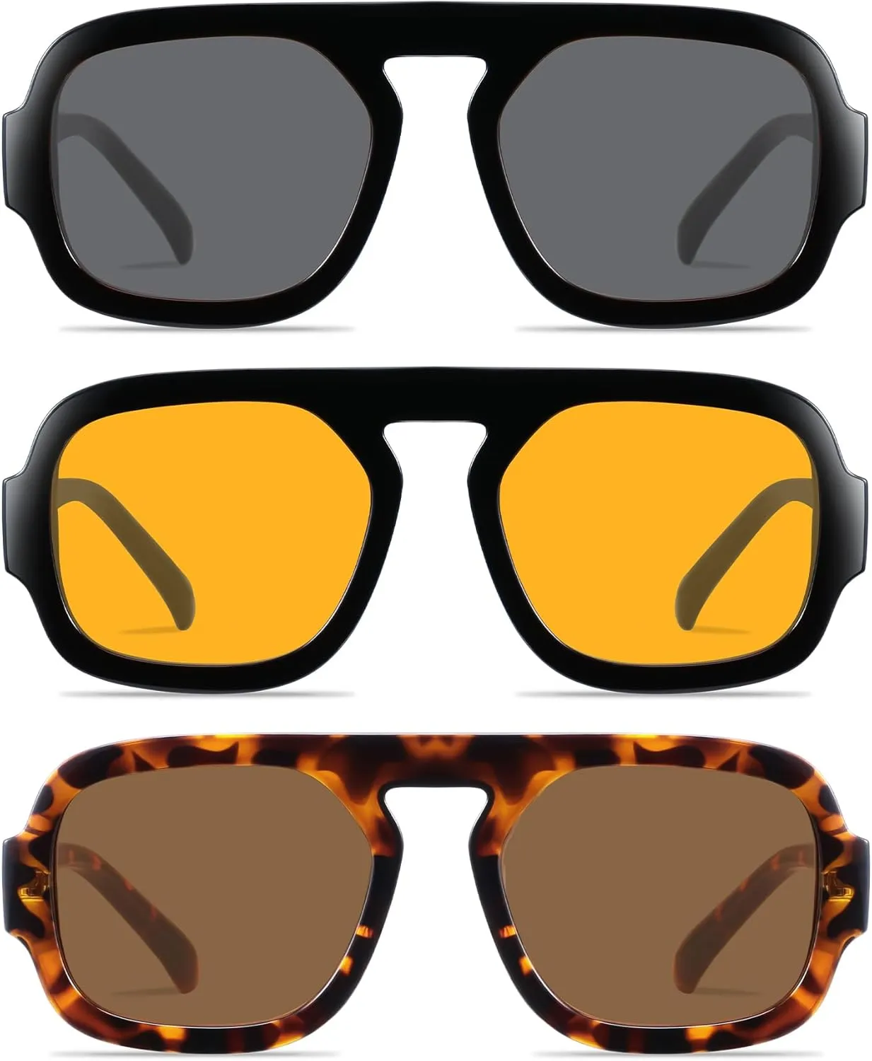YDAOWKN Trendy Square Aviator Sunglasses for Women Men Retro Flat Top Frame Single Bridge Sun Glasses Vintage Shades