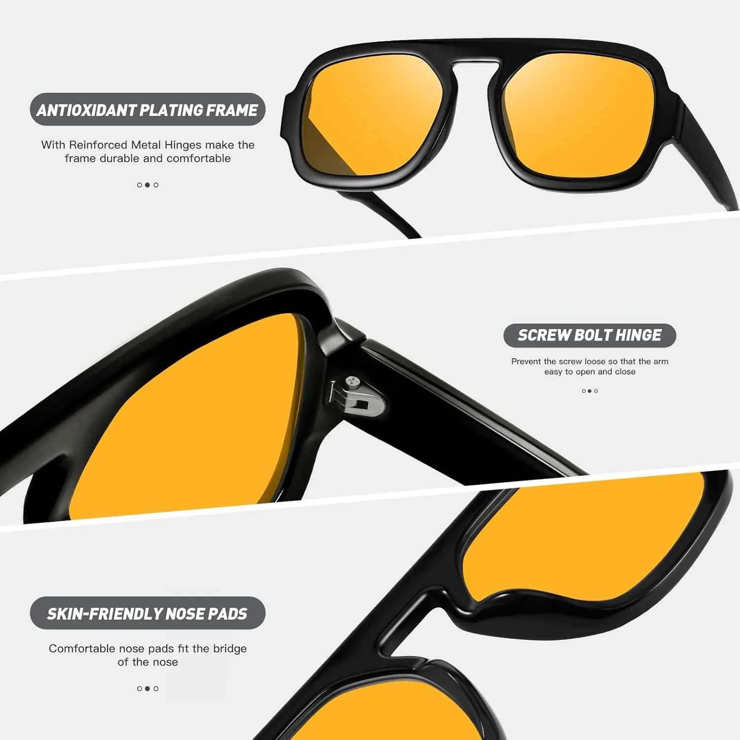 YDAOWKN Trendy Square Aviator Sunglasses for Women Men Retro Flat Top Frame Single Bridge Sun Glasses Vintage Shades