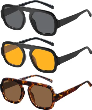 YDAOWKN Trendy Square Aviator Sunglasses for Women Men Retro Flat Top Frame Single Bridge Sun Glasses Vintage Shades