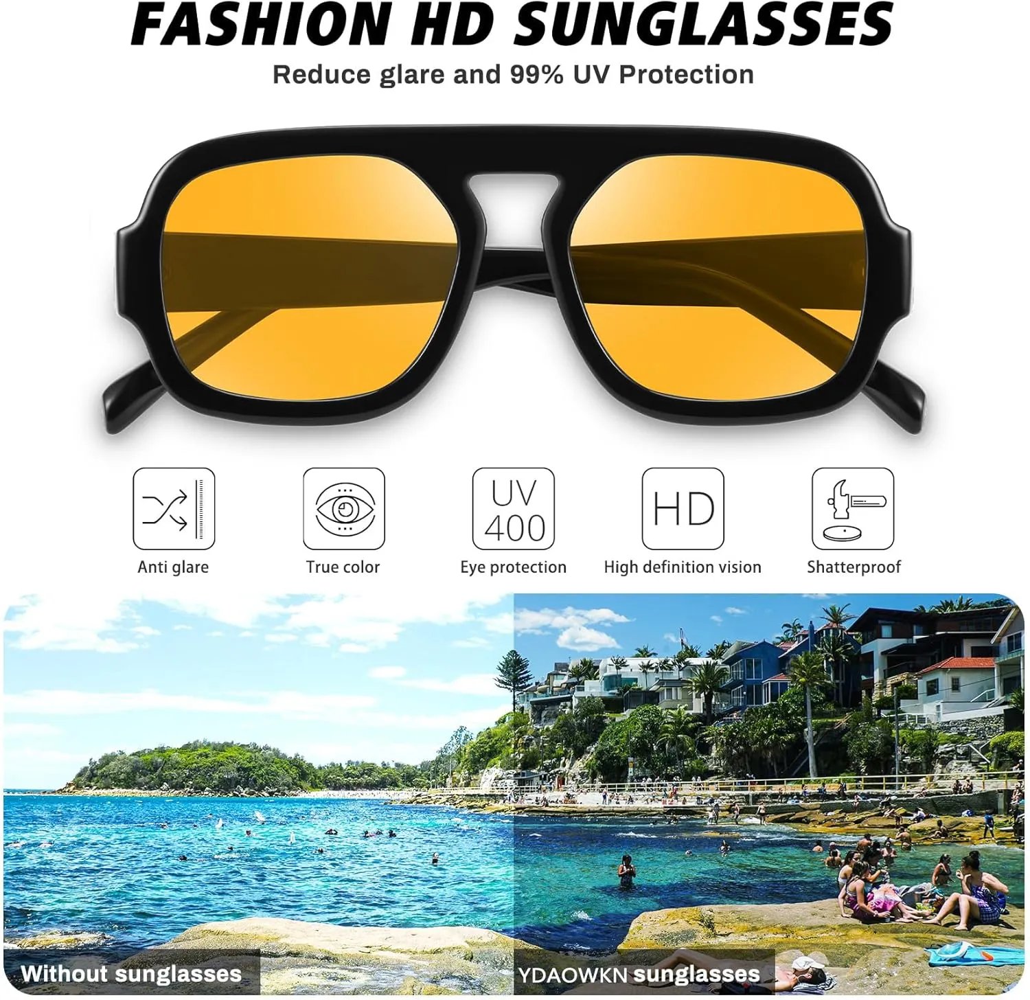 YDAOWKN Trendy Square Aviator Sunglasses for Women Men Retro Flat Top Frame Single Bridge Sun Glasses Vintage Shades