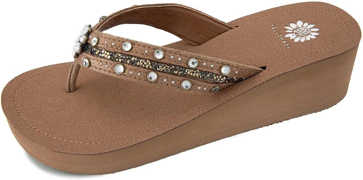 Yellow Box Women's Terell Wedge Sandal, Round Toe, Medium-High 2 Inch Heel, 0.75 Inch Platform Comfortable Flip-Flop