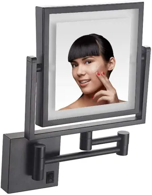 ZADIKO Makeup Mirror, 8 Inch Bathroom Shaving Mirror Wall Mounted Square Vanity Mirror Black Swivel 3X Magnification, with Plug