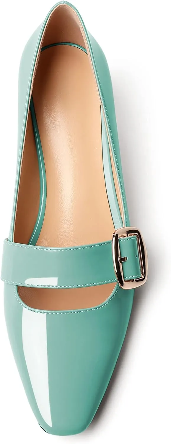 Zamikoo Women's Square Toe Kitten Heel Pumps Slip On Low Heels with Buckle Strap 2 Inches Heeled Pumps Shoes for Office Wedding Dress Comfortable
